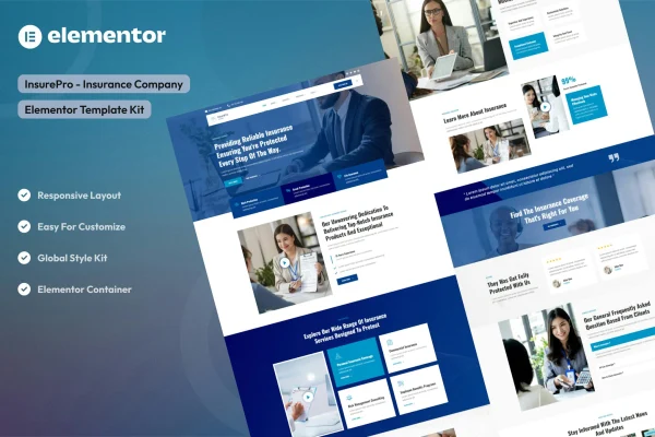 Insure insurance company Elementor template kit cover image