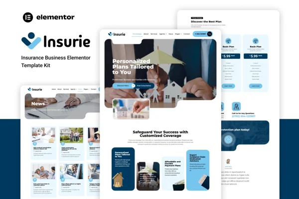 Insurie insurance business Elementor template kit cover image