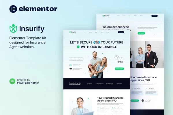 Insurify insurance agent and consulting Elementor template kit preview