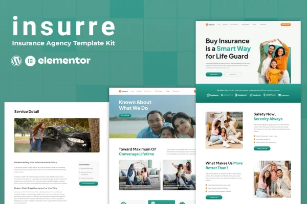Insurre insurance agency Elementor template kit page previews