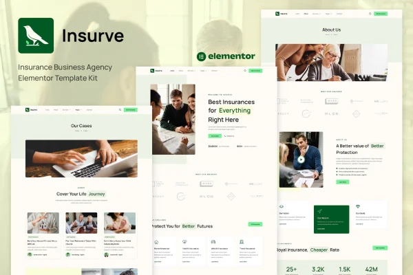 Insurve insurance agency Elementor template kit preview