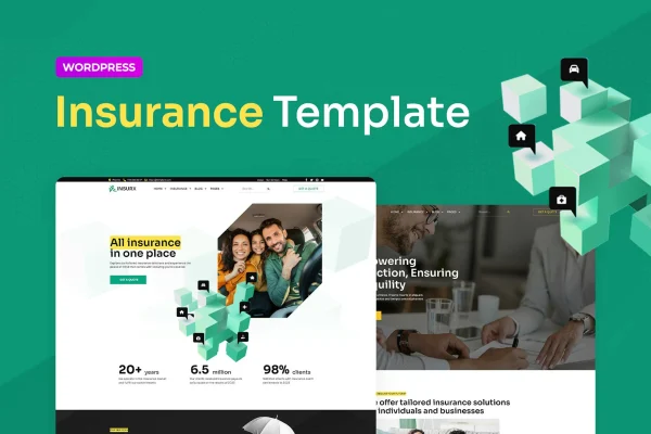 Insurx insurance agency Elementor template kit cover showing homepage layouts