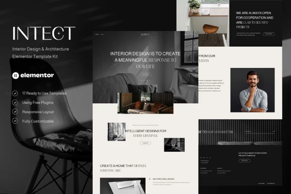 Intect interior design and architecture Elementor template kit preview