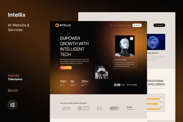 Intellix Elementor template kit preview for AI websites and services