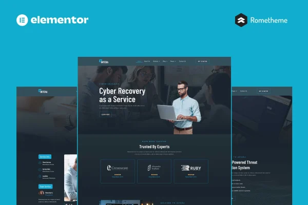 Intera cybersecurity Elementor Pro template kit preview