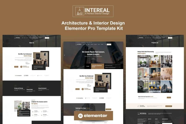 Intereal architecture and interior design Elementor template kit preview