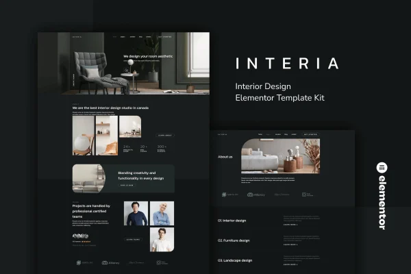 Interia interior design Elementor template kit preview