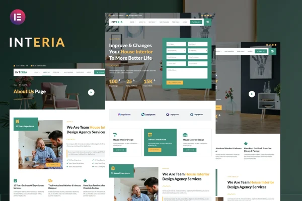 Interia interior design Elementor template kit preview