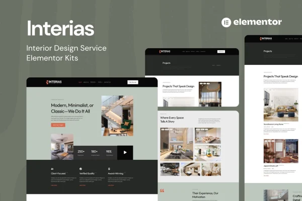 Interias interior design Elementor template kit preview