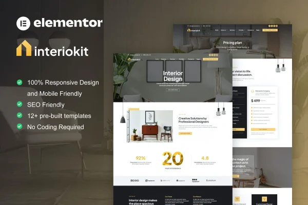 Interiokit interior design and architecture Elementor template kit preview