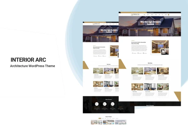 Interior Arc architecture WordPress theme preview with minimalist interior design layout