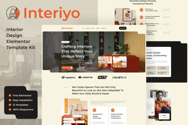 Interiyo interior design Elementor template kit preview