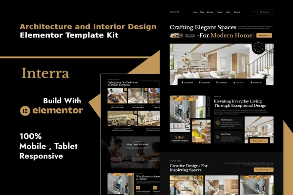 Interra architecture and interior design Elementor template kit cover image
