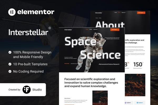 Interstellar science and research Elementor template kit preview