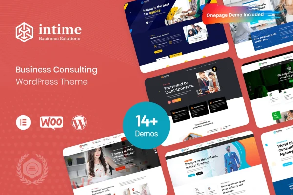 Intime business consulting WordPress theme preview with homepage layout