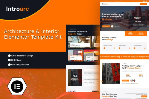 Introarc architecture and interior Elementor template kit preview