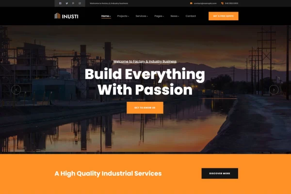 Inusti factory and industrial WordPress theme preview