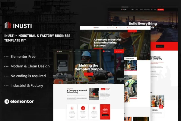 Inusti industrial and factory Elementor template kit preview