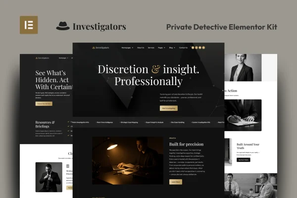 Investigators private detective Elementor Pro template kit preview