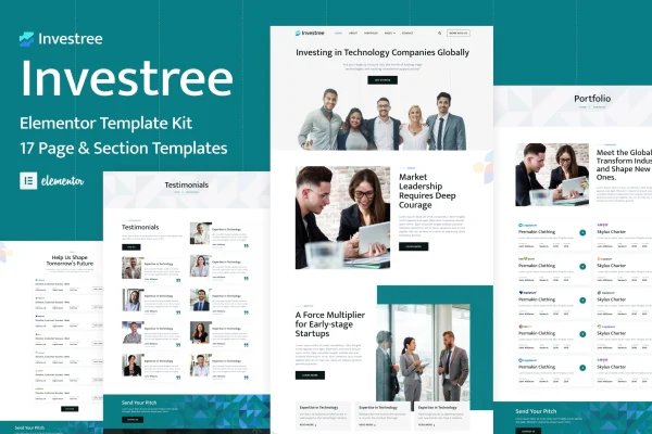 Investree venture capital and angel investor Elementor template kit preview