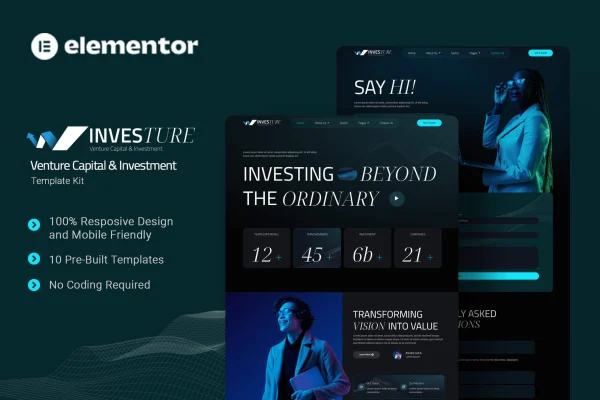Investure venture capital and investment Elementor template kit preview