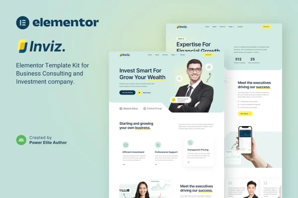 Inviz business consulting and investment Elementor template kit preview