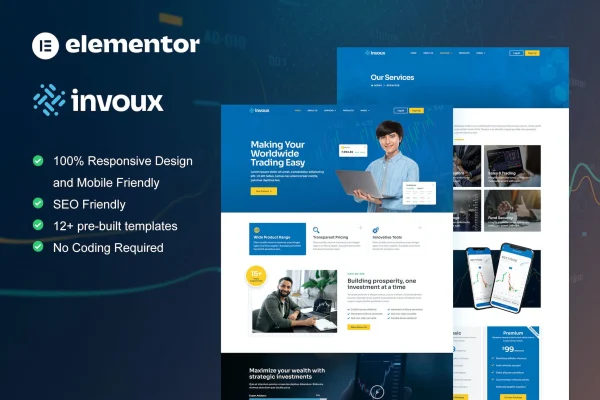 Invoux trading and investment Elementor template kit cover image