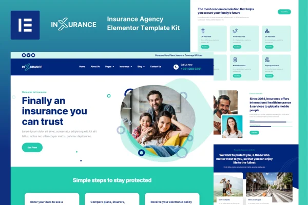 Inxurance insurance agency Elementor template kit preview