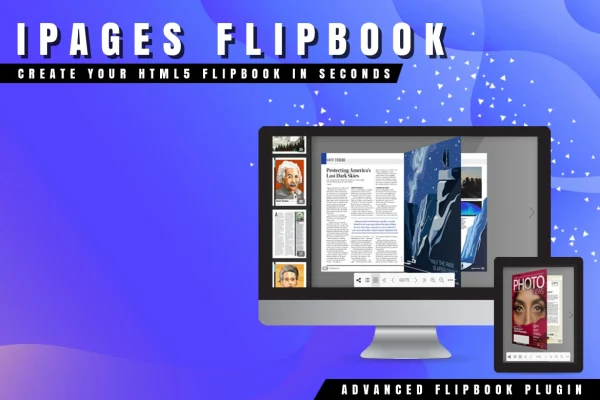 iPages FlipBook Image and PDF Viewer plugin banner showing an open digital flipbook