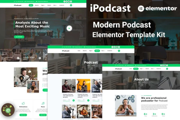 iPodcast modern podcast Elementor template kit preview