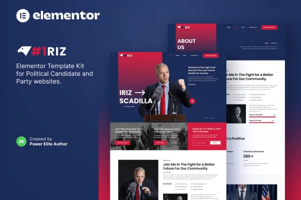 Iriz political candidate and party Elementor template kit preview