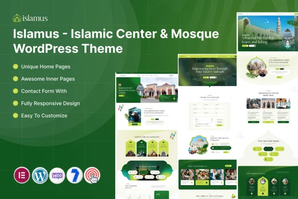 Islamus mosque and Islamic center WordPress theme preview