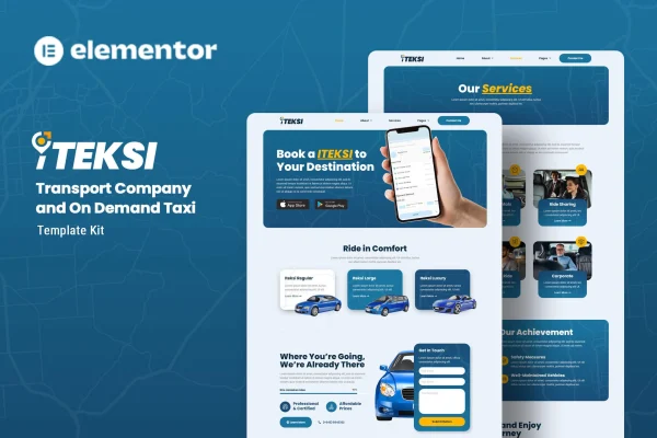 Iteksi transport company and taxi Elementor template kit preview