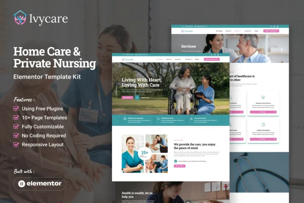 Ivycare home care and private nursing Elementor template kit preview
