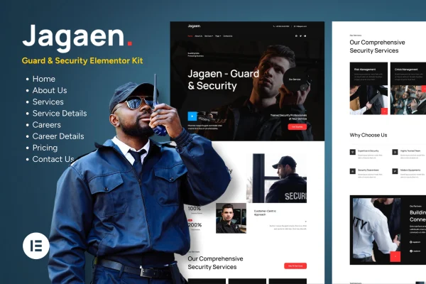 Jagaen guard and security service Elementor template kit preview