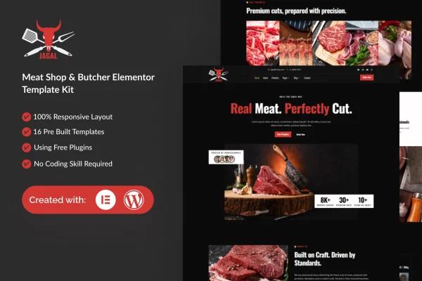 Jagal meat shop and butcher Elementor template kit preview