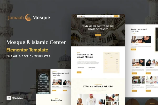 Jamaah mosque and Islamic center Elementor template kit preview