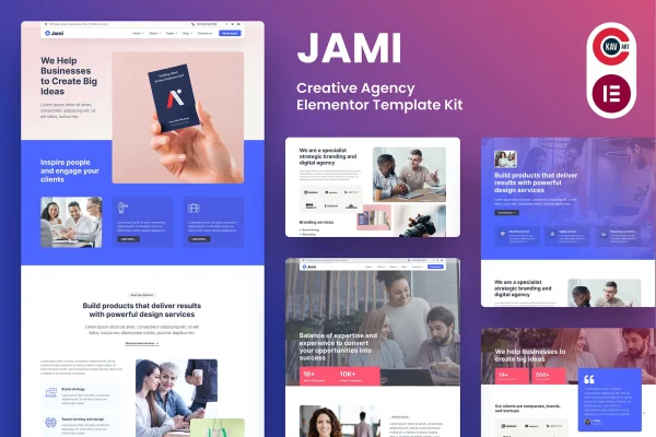 Jami creative agency Elementor template kit page previews