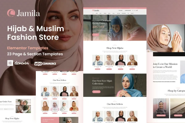 Jamila hijab and Muslim fashion store Elementor template kit preview