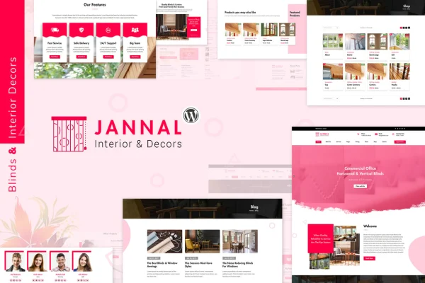 Jannal WordPress theme preview for a curtains, blinds and interior decor website