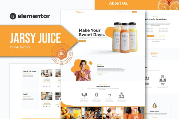 Jarsy Juice drink brand Elementor template kit preview
