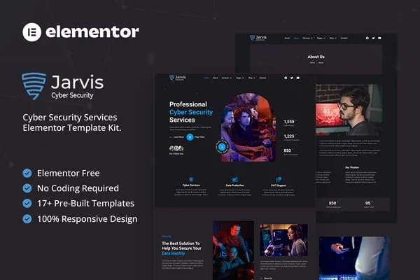 Jarvis cyber security services Elementor template kit cover image