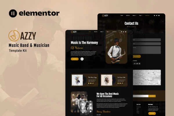 Jazzy music band and musician Elementor template kit preview