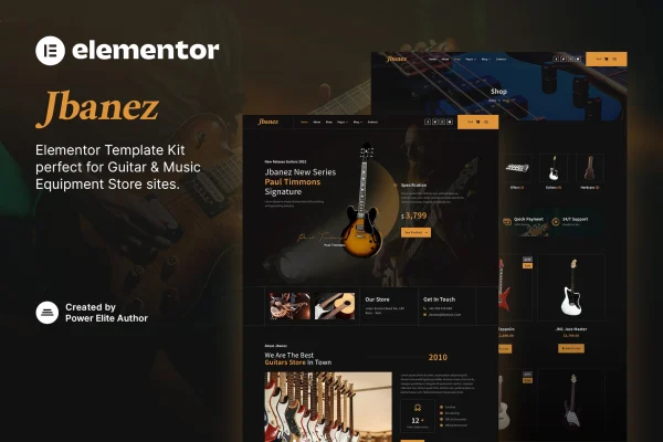 Jbanez guitar and music equipment store Elementor template kit preview