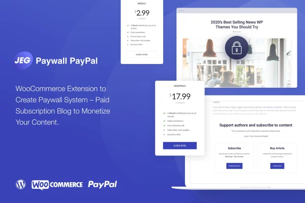 Jeg PayPal Paywall & Content Subscriptions System plugin banner