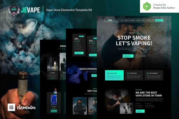 Jevape vape store Elementor template kit preview
