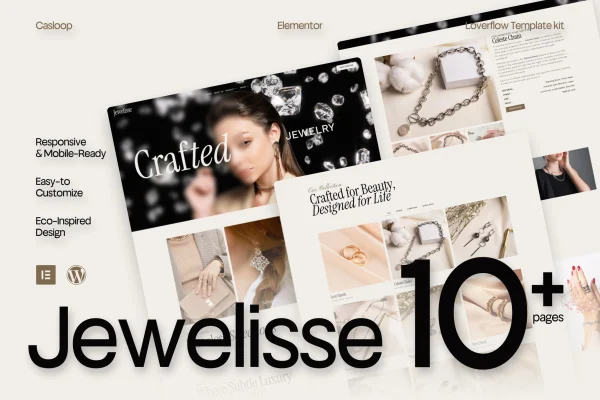 Jewelisse Elementor template kit preview showing luxury jewelry store page layouts