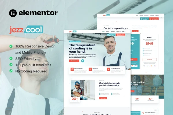 JezzCool AC repair services Elementor Pro template kit preview