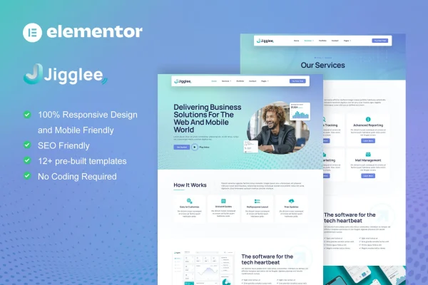 Jigglee tech startup business Elementor template kit preview