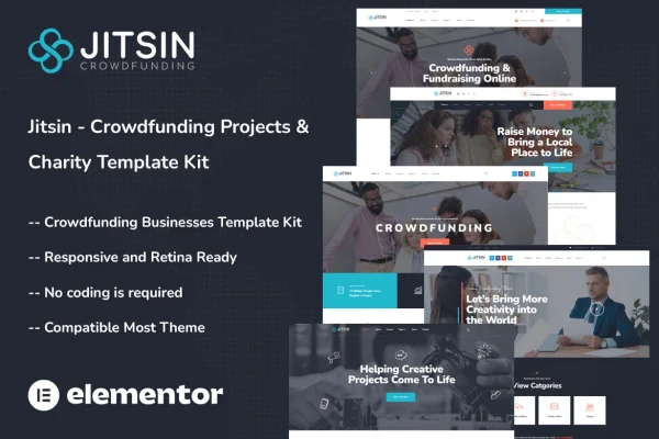 Jitsin crowdfunding and charity Elementor template kit preview